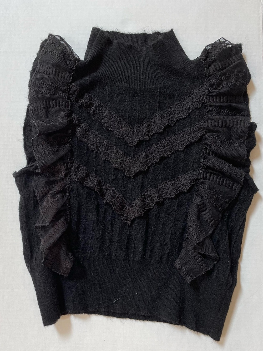 Zara Black Knit Top with Lace Trim